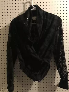 Vintage Cache Bodysuit Women’s Blouse Top Snap USA Size S Small Black Floral - Picture 1 of 10