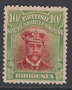 SG 255q Rhodesia 10/- carmín-lago y amarillo-verde. Un fino sin montar como nuevo... - Imagen 1 de 1