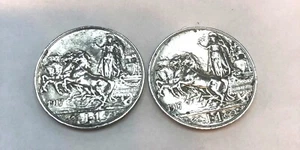 ITALY 1917 Silver One Lira Coin w/ Horses/Vittorio Emanuele III-Lot of 2 coins - Picture 1 of 4