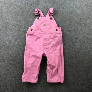 Carhartt Toddler Overall Bibs Girls 12M Pink Canvas Snap Bottom Hearts * - Picture 1 of 14