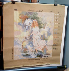 Willem Haenraets Girl & Horse Needlepoint Canvas Painted BTW W German huge RARE - Picture 1 of 15