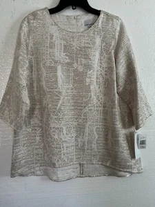 Caroline Rose Ivory Metallic Gold Tunic Top 3/4 Slv Hi Low Hem Size S NWT $348 - Picture 1 of 14