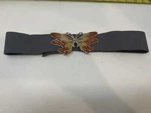 Women's Stretch Enamel Butterfly Belt 70's - 80's Red Yellow Gold Vintage - Picture 1 of 7