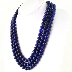 833.50 CTS EARTH MINED 3 LINE RICH BLUE SAPPHIRE ROUND SHAPE BEADS NECKLACE - Picture 1 of 3
