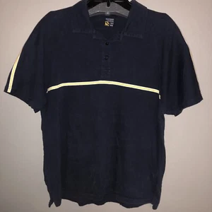 Nautica Men’s Medium Polo Shirt Navy Blue Yellow Stripe - Picture 1 of 8