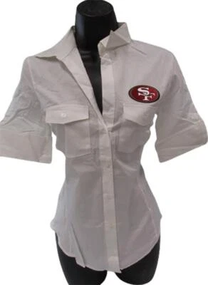 NFL TEAM APPAREL MEESH & MIA New San Francisco 49ers Womens Sizes XS-S-M-L-XL White Button-Up Collared Shirt