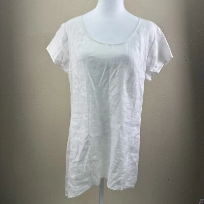 Túnica blanca asimétrica Stella Carakasi para mujer Lagenlook M 100 % cáñamo TC#1 Foto 1 de 4