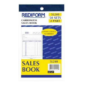 Libro de ventas Rediform 2 piezas sin carbono 50 juegos 4-1/2"x7" numerados consecutivamente - Imagen 1 de 4