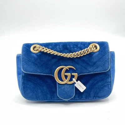 Подлинный GUCCI GG Marmont бархата синий клапан наплечная сумка женщин 092702 - Изображение 1 из 4