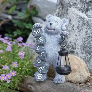 For Garden For Patio Solar Bear Light Garden Decor Resin Material Handcrafted - Picture 1 of 9