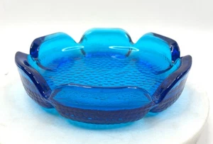 Blenko Kunst Glas Blau Lotus Aschenbecher Strukturiert Mid Century Modern 6" Vintage Dekor - Bild 1 von 3