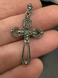 Vintage Sterling Markasiten Kreuz Anhänger - signiert SU - Bild 1 von 7