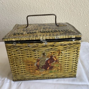 Patterson's Seal Cut Plug Tobacco Tin With Handle Woven Design Lunchbox Vintage - Picture 1 of 10