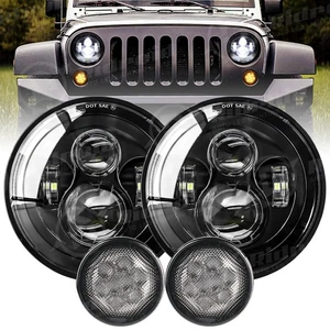 2007-2018 For Jeep Wrangler JK Combo 7'' Round LED Headlights Turn Signal Lights - Foto 1 di 18
