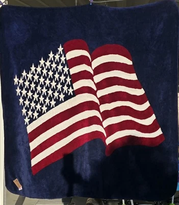 Vtg Bear Ridge Outfitters Fleece Throw Blanket American Flag USA Patriotic 56x60 - Image 1 of 3
