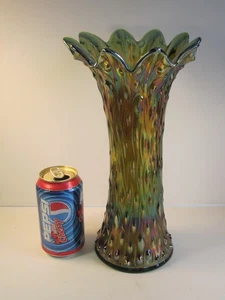 Antique Northwood Midsize Green Tree Trunk Carnival Glass Vase 4 5/8" Bottom - Picture 1 of 6