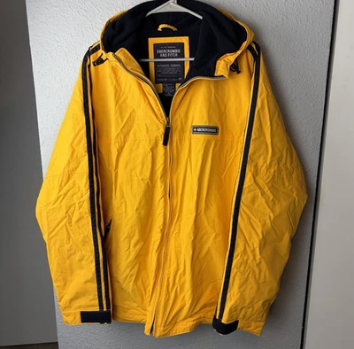 Винтажный Y2K 90-х желтый Abercrombie и Fitch мужской M зимний флис с подкладкой пальто с капюшоном - Изображение 1 из 4