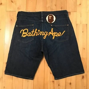 BAPE Logo Embroidered Denim Shorts A Bathing Ape Size L - Picture 1 of 8