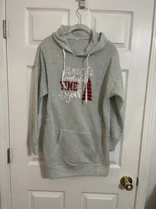 Damen Weihnachtssweatshirt Hoodie Gr. Large hellgrau Kängurutaschen - Bild 1 von 10