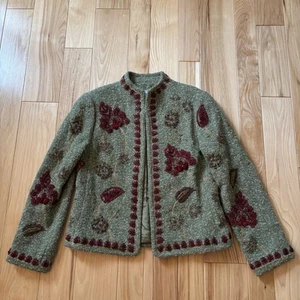 Vintage Carlisle Alpaca Wool Green Open Front Jacket Size 4 - Picture 1 of 11