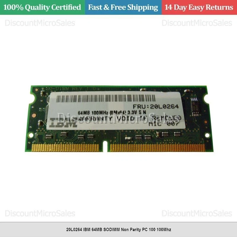 20L0264 IBM 64MB SODIMM Non Parity PC 100 100Mhz - Image 1 of 1