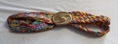 Cinturón trenzado multicolor vintage años 80 hebilla tono dorado 31" Foto 1 de 4