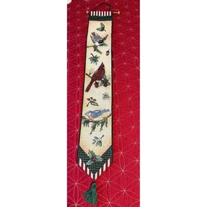 Tapiz colgante de pared cardenal Bluebird Navidad acebo borla - Imagen 1 de 5