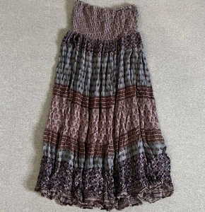 Süßes Optionen Rock Kleid Damen Free Size Lila Grau Boho Blumen Gesmokt Midi - Bild 1 von 10
