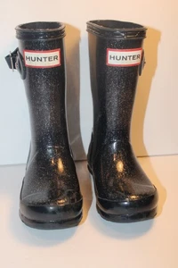 HUNTER KIDS RAIN BOOTS GIRLS ORIGINAL GLITTER NAVY BLUE SIZE 8 - Picture 1 of 6