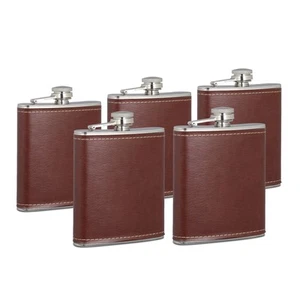 Flachmann 200ml Taschenflasche Kunstleder 5er Set Flachmänner rostfrei leicht - Bild 1 von 9