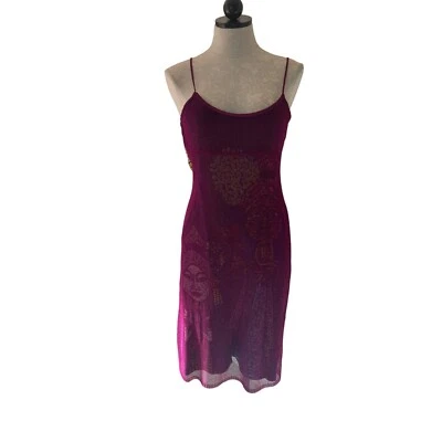 Vestido sin Mangas Custo Barcelona Vintage Talla Grande Y2K Magenta Púrpura Malla Superposición Foto 1 de 4