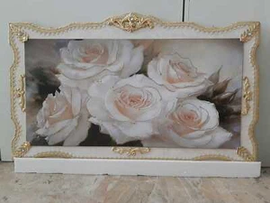 QUADRO IN LEGNO AVORIO E FOGLIA ORO CON CRISTALLI DECORO FIORI ARREDO CASA - Foto 1 di 3