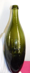 ANTIQUE KOUMYS PICTORIAL TORPEDO BOTTLE "DEEP OLIVE GREEN" 30 oz BOTTLE c1870's - Picture 1 of 13