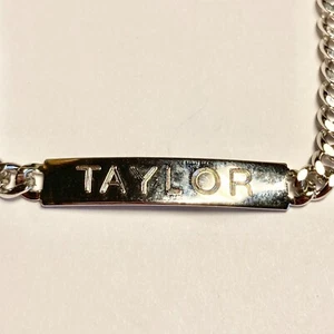 Vintage Name ID Bracelet TAYLOR Silver Tone Rhodium Plated 7.5" Girls Teen 90's - Picture 1 of 13