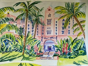 HOTEL REAL HAWAIANO Estampado Acuarela Hawaii Waiki Beach Rosa Waikiki Beach - Imagen 1 de 9