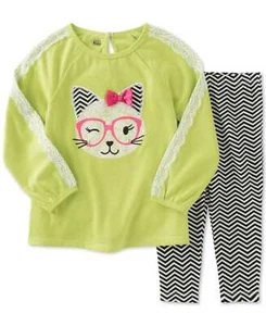 Kids Headquarters Baby Girls’ 2-Pc. Cat Tunic & Leggings Set (3-6 Month-Green) - Picture 1 of 1
