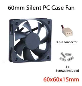 Case Fan 12V DC 60mm PC Case Fans 3 Pin Computer Case Cooling Fan Thin Size 15mm - Picture 1 of 4