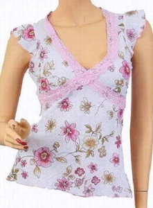 Top blanco/rosa floral de algodón gasa fluttery manga tapa lazo trasero - Imagen 1 de 2