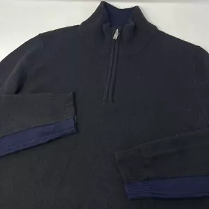 Vince Sweater Mens Medium Black Blue 1/4 Zip Pullover Knit 100% Wool - Picture 1 of 8