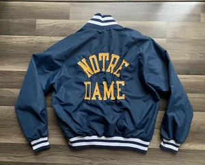 Vintage Champion Notre Dame Bomber Jacket Fighting Irish NCAA Button Snap Sz L - Picture 1 of 9