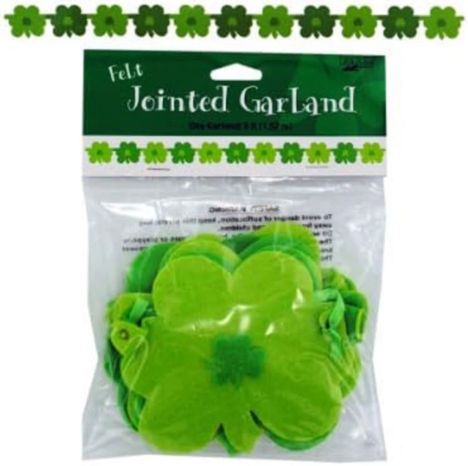 Shamrocks Irish Clover St. Patrick's Day Holiday Party Decoration Felt Garland - Image 1 of 1
