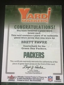 2002 Fleer Box Score Yard Markers Brett Favre Game Worn Jersey Insert SP Packers - Bild 1 von 2