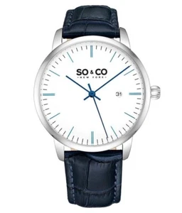 Reloj SO & CO NEW YORK Madison 55521 40 mm correa de cuero azul nuevo en caja - Imagen 1 de 2