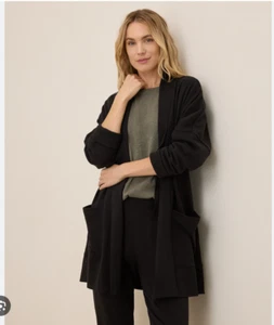 Pact 100% Organic Cotton Black Open Front Cardigan Minimalist Large Pockets M/L - Picture 1 of 5