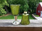 2 HOMCO 1194-2BD Diamondlite Avocado GREEN PEG Votive Cup Candle Holders W/Grips