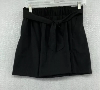 New Look Womens Elastic Waist Stretch Belted Ruby Black Paperbag Shorts Size 4 - Image 1 of 4