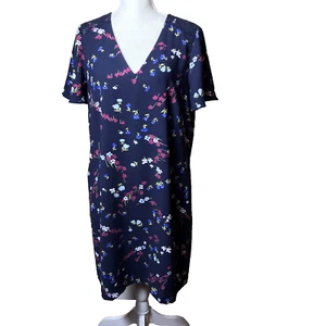 Abito tubino Ann Taylor blu navy multicolore floreale manica corta scollo a V taglia L - Foto 1 di 9