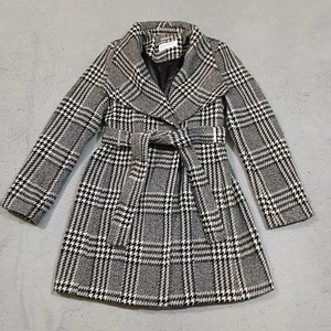 Calvin Klein Coat Womens Small White Black Belted Houndstooth Wool Blend Lined - Picture 1 of 21