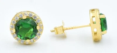 LAB CREATED 1.86 Cts EMERALD & WHITE SAPPHIRE STUD EARRINGS .925 Silver - NWT - Image 1 of 3