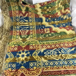 Tapestry Throw Blanket Oriental Flowers Green Blue Red Hold 50x50” Fringed Italy - Picture 1 of 6